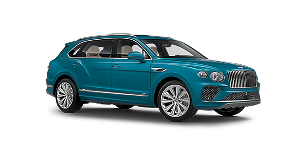 Bentley Tunbridge Wells Bentley Bentayga EWB Azure front side angled view in Topaz blue coloured exterior. 