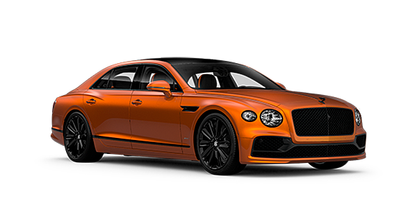 Bentley Tunbridge Wells Bentley Flying Spur Speed front side angled view in Orange Flame coloured exterior. 